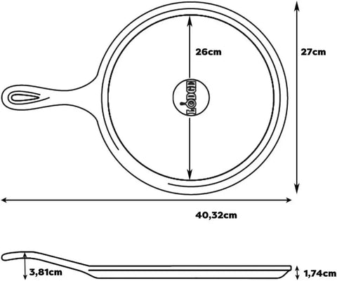 Diagram of Round Cast Iron Griddle Pan 10.5 Inch Pre Seasoned Non Toxic PFAS Free Cookware with measurements