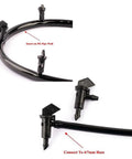 100 Pack 1 GPH Flag Drip Emitters black plastic for 4mm to 7mm hose with close-up on nozzle and connection points