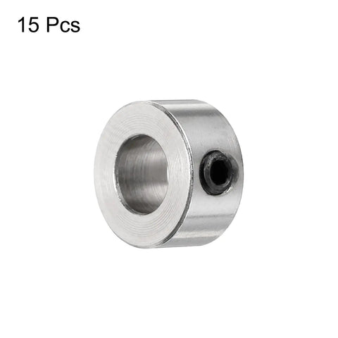 15 Piece Set Screw Collars, 5.05mm Bore, 10mm Outside Diameter, 5mm Thick, Drill Stop Collar, Nickel Plated Carbon Steel