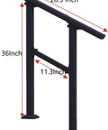 Dang Solid Metal Hand Rails For Outdoor Steps Black Powder Coated Stair Railing Kit dimensions showing height 36 inch and width 26.5 inch.