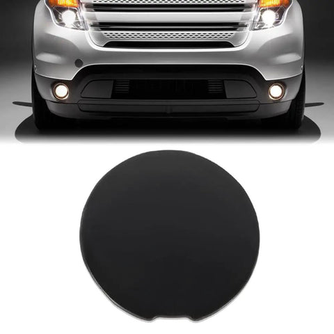 Ford Explorer Front Bumper Tow Hook Eye Cover Cap Black OE Style Replacement Fits 2011 2012 2013 2014 2015 Easy Snap In Design Durable Finish BB5Z17A900APTM shown with car front view