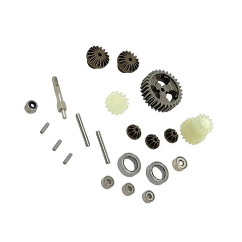 Dope Metal Rear Gearbox Gear Bearing Upgrade For WLtoys 244016 gears and bearings layout on white background