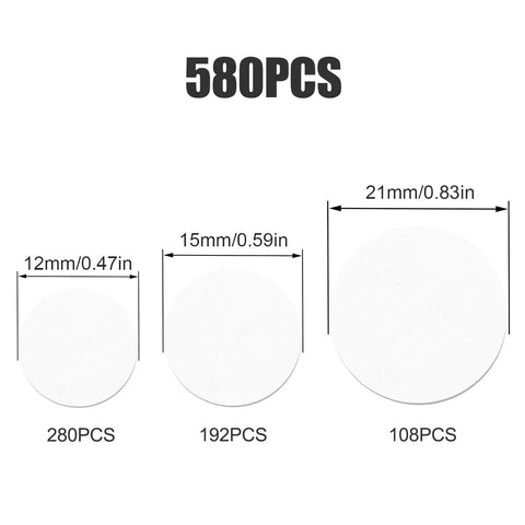 580 Piece Self Adhesive Screw Hole Stickers Set For Wooden Furniture And Cabinets, PVC Cover Caps Dustproof, 12mm 15mm 21mm, White