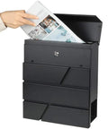 Person placing mail in a sturdy heavy duty large capacity wall mount mailbox with lock and newspaper compartment for outdoor use.