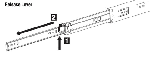 DuriSlide 4500 Medium Duty Ball Bearing Drawer Slide with lever disconnect detail view.
