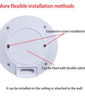 Back view of Zigbee 24GHz MmWave Presence Sensor with installation options for screws and tape for wall and ceiling.