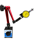 Workshop Grade Precision Dial Indicator With Magnetic Base Stand For Metalworking And Calibration Analog Vertical Display With One Hundredth Millimeter Resolution Zero To One Millimeter Range Eight Tenths Millimeter Indicator Great For Equipment Setup, red magnetic base