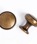 Round Knobs 1 Inch Solid Zinc Alloy Antique Brass Cabinet Handles, 4 Pack, Vintage Kitchen Bath Drawer Pulls top and side view
