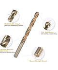 Pro Grade M35 Cobalt Drill Bit And Tap Die Set 115 Pieces showing 135° split point drill bit with round straight shank.