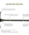 Forged Adze Pick And Mattock With 36 Inch Fiberglass Handle featuring labeled design elements for effective weeding and loosening soil tasks.