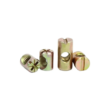 Tough As Nails Barrel Nuts Set For Furniture M6 M8 Cross Dowel Hammer Embedded Nuts Zinc Coated Carbon Steel
