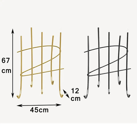 Slick Wall Mount Coat Rack With Sturdy Round Metal Hooks To Hang Your Daily Gear In The Entryway Or Bedroom Closet Without Scratching Jackets No Hassle Heavy Duty Space Saving Decor, showcasing gold and black coat racks, dimensions 67 cm by 45 cm.