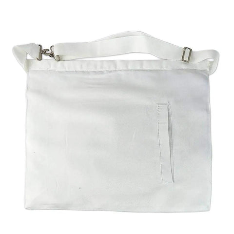 Masonic Apron Made From Synthetic Leather, White Mason Apron With Adjustable Belt, Metal Clip, And White Grosgrain Border