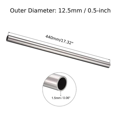 Bilaida 304 stainless steel tubes, 12.5mm OD, 1.5mm wall, 440mm length, 2-pack