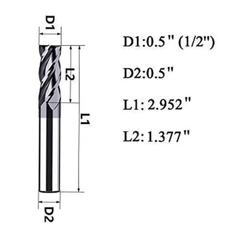 1/2-inch carbide square-end milling bit, 4-flute, for metalworking applications