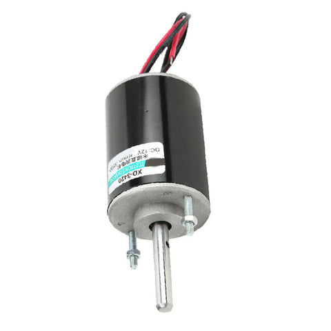 Top Tier 30W PM DC Electric Motor At 24 Volts And 7000 RPM With Copper Windings for DIY gear builds, featuring wires and metal shaft.
