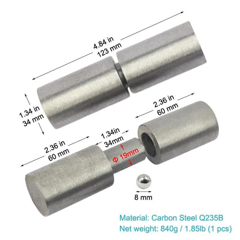 2-pack 5-inch weldable barrel hinges for metal doors, carbon steel Q235B, 3/4 inch pin, 1400 lb load capacity