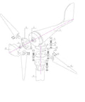 Exploded view of Beefy 300W Wind Turbine Generator For Off Grid Wind Solar Hybrid Power Systems, marine-grade components.