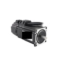 Servo motor, NEMA 23 frame, black body with silver faceplate and protruding shaft.