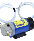 Heavy Duty DC 12V 100W Oil Extractor Pump With Straight Plug In Self Priming Motor and Low Noise design with clear hoses.