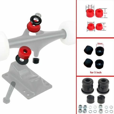 Purple Skateboard Truck Conversion Kit with rubber bushings, joint cups, and washers for improved stability and smooth rides.