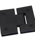 Built Tough Stainless Steel Shower Door Hinge For Frameless Bathrooms With Silent Auto Close And Buttery Smooth 180 Degree Dual Swing Setup Drop Dead Easy Install Rust Free Finish in sleek black finish, showing dual swing design.