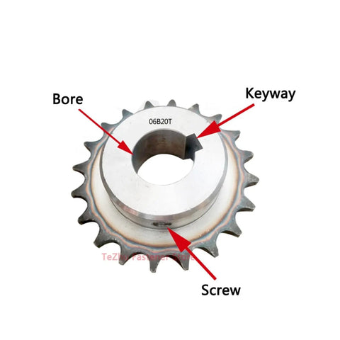 Get Your 1pc Industrial Drive Sprocket Wheel For Steel Chain Gear In 10-14 Teeth Sizes With Bore Options Ranging From 10 To 32mm showing keyway and bore details.