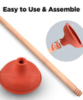 Heavy Duty 6 Inch Rubber Force Cup Plunger With A Trusty 18 Inch Wooden Handle To Blast Away Pesky Blockages In Kitchen Sinks Bath Tubs And Floor Drains Hassle Free, featuring the rubber cup and wooden handle.
