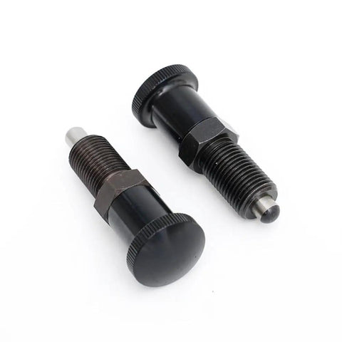 Top Tier M8 Spring Knob Plunger Featuring Slick Retraction And Ball Loaded Indexing Pin For Toolboxes And Industrial Panels, black finish, heavy-duty.