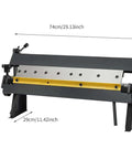 Your Go To 24 Inch Box And Pan Brake For Sheet Metal Bending dimensions view, desktop hand brake, handles 20 gauge mild steel, industrial use.
