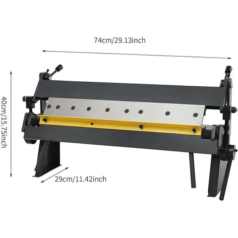 Your Go To 24 Inch Box And Pan Brake For Sheet Metal Bending dimensions view, desktop hand brake, handles 20 gauge mild steel, industrial use.
