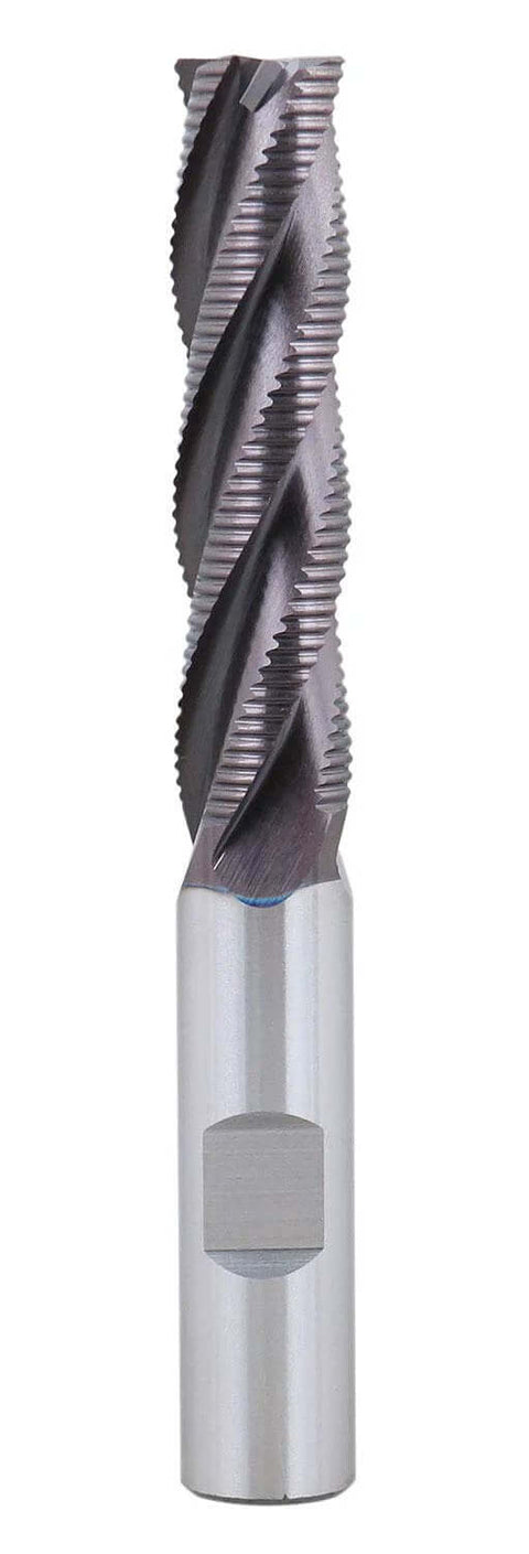 Roughing end mill, 1/2'' shank, 4-flute, TiAlN-coated M42 cobalt