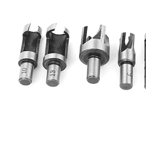 Killer Edge 8 Piece Wood Plug Cutter Drill Bit Set Forged From Heavy Duty High Carbon Steel, showing various bit sizes, ideal for carpentry.