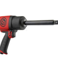 Heavy Duty 3/4 Inch Air Impact Wrench With 6 Inch Extended Anvil And Slick Pistol Handle profile view showcasing pistol grip design.