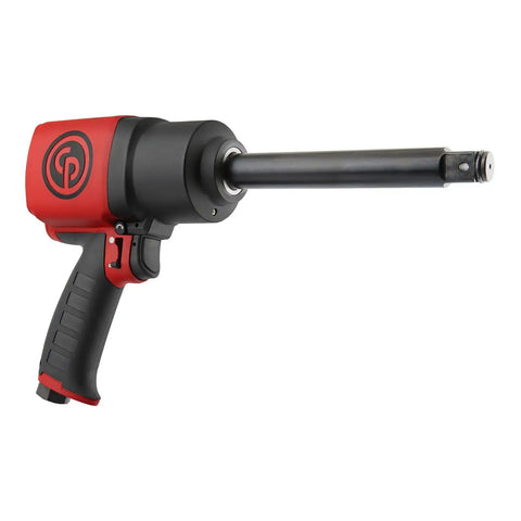 Heavy Duty 3/4 Inch Air Impact Wrench With 6 Inch Extended Anvil And Slick Pistol Handle profile view showcasing pistol grip design.