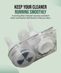 Clear replacement flow indicator for Bissell BigGreen commercial carpet cleaners; side view shows transparent housing.