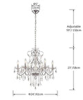 6 Light Crystal Chandelier With Chrome Finish Pendant Lighting For Dining Room Bedroom Living Room Raindrop Style LED Ready Height 23 Inches Diameter 24 Inches Adjustable Chain Up To 60 Inches