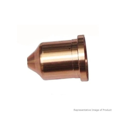 Side view of Powermax 85A Plasma Torch Nozzle 220816, a bronze pro-grade replacement tip for hand and machine torches.