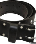 Heavy Lift Leather Tool Belt With Sturdy Rivets And Heavy Duty Buckle Built Like A Tank For The Daily Grind - Black leather tool belt with silver buckle.