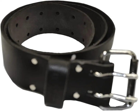 Heavy Lift Leather Tool Belt With Sturdy Rivets And Heavy Duty Buckle Built Like A Tank For The Daily Grind - Black leather tool belt with silver buckle.