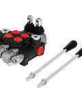Dual Spool Hydraulic Flow Control Valve For Small Tractors And Loaders, 21 GPM At 3600 PSI, G Ports, Adjustable Relief, Lever Handle