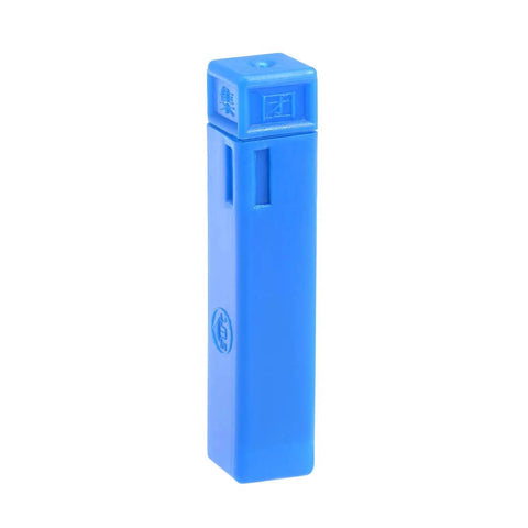 Front view of blue plastic drill-bit storage case for uxcell 1/16 in HSS-AL spiral bit, 1/4 in shank, 4-flute.