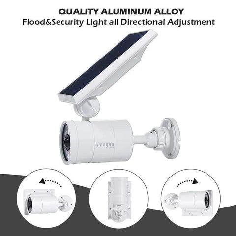 Solar Motion Sensor Flood Lights Outdoor 1400-Lumen 9W Equivalent Aluminum Security Spotlight White with adjustable angles.