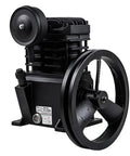 Heavy Duty Two Cylinder Cast Iron Air Compressor Pump Built Tough To Knock Any Job Out Delivering 2 Horsepower And Smooth 5.5 Scfm Flow Fits Up To 40 Gallon Tanks For Shop, black cast iron pump with drive belt.