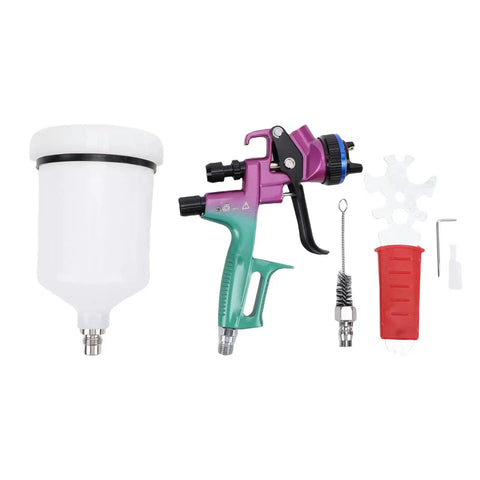 Straight Up Pro HVLP Spray Gun With Six Hundred Ml Cup And One Point Three Mm Nozzle, accessories included for furniture paint projects.
