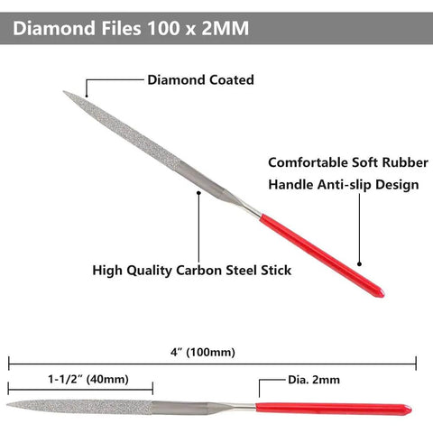 Mini Diamond Needle File Set Ten Pcs Four Inch 100Mm Riffler Files For Jewelry Making And Metalworking Detail View With Measurements