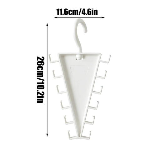 Slick V Shaped Double Sided Clothes Hanger With Twelve Hooks For Dig Free Closet Organization And Rotating Wardrobe Storage, white frame, dimensions 11.6cm x 26cm.