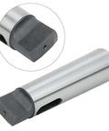MT5-to-MT4 taper reducing drill sleeve; silver cylindrical body with dark gray end and small set-screw hole (close-up view).