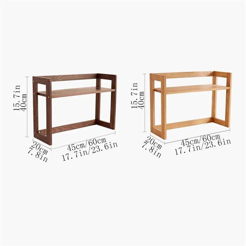 Open Style Wooden Bookshelf With Large Capacity Freestanding Storage Organizer for Living Room, shown in two wood colors, 45x20x40 cm.
