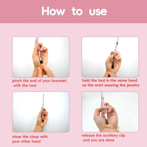 Guide on using Diamond Bracelet Clasp Helper Tool for easy fastening and hooking bracelets, necklaces, watches, and zippers.